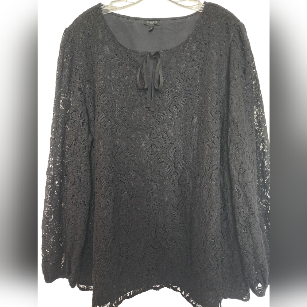 Talbots women’s Black lace Long Sleeve Top SZ 3X